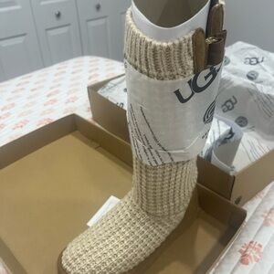 UGG Beige Knit Boots with Buckle